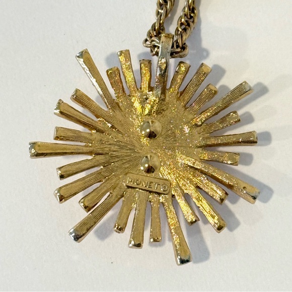 Vintage Monet MCM Starburst Atomic Burst Pendant 18” Chain Necklace Gold Tone - Picture 6 of 11